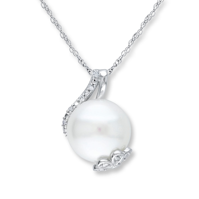 Main Image 1 of Cultured Pearl Necklace 1/10 ct tw Diamonds Sterling Silver