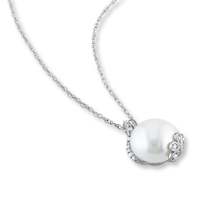 Main Image 2 of Cultured Pearl Necklace 1/10 ct tw Diamonds Sterling Silver