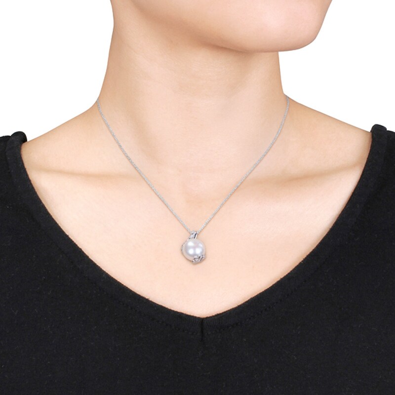 Main Image 3 of Cultured Pearl Necklace 1/10 ct tw Diamonds Sterling Silver