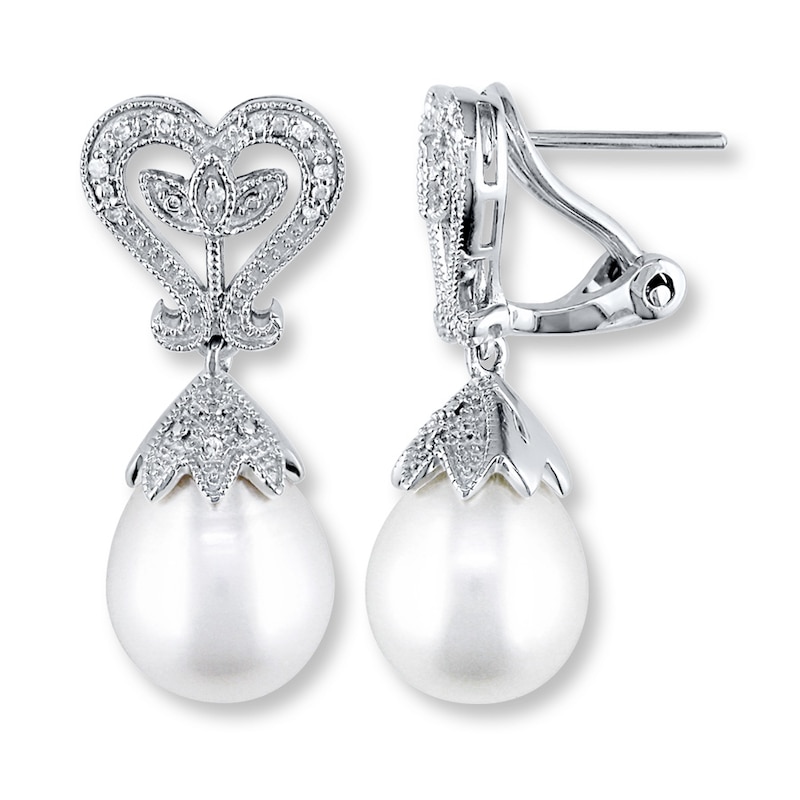 Cultured Pearl Earrings 1/20 ct tw Diamonds Sterling Silver