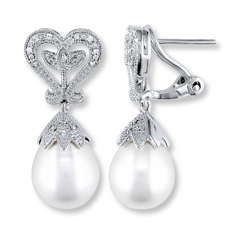 Main Image 1 of Cultured Pearl Earrings 1/20 ct tw Diamonds Sterling Silver