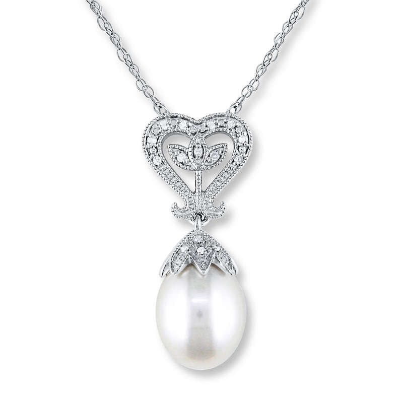 Main Image 1 of Cultured Pearl Necklace 1/20 ct tw Diamonds Sterling Silver