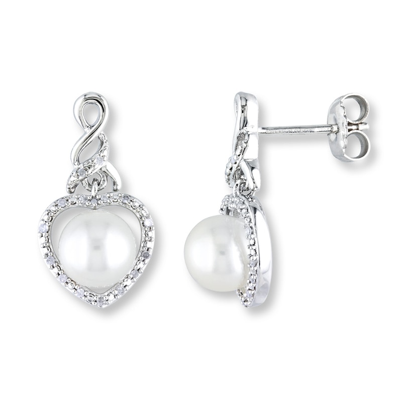 Cultured Pearl Earrings 1/10 ct tw Diamonds Sterling Silver