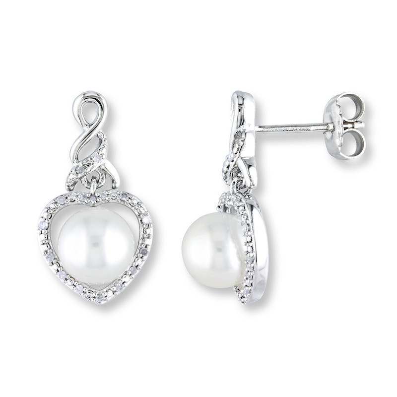 Main Image 1 of Cultured Pearl Earrings 1/10 ct tw Diamonds Sterling Silver