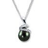 Thumbnail Image 0 of Black Cultured Pearl White Topaz Sterling Silver Necklace