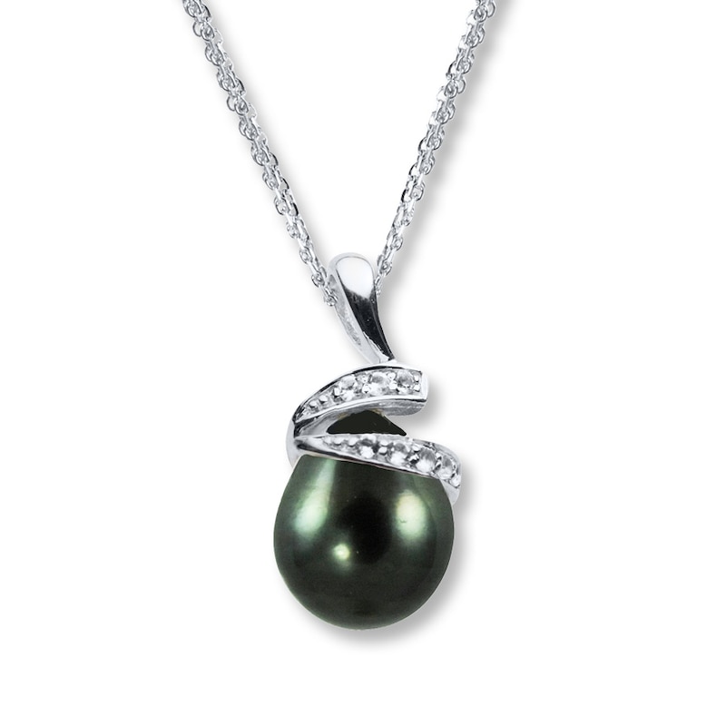 Black Cultured Pearl White Topaz Sterling Silver Necklace