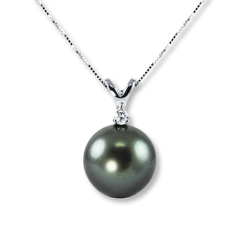 Main Image 1 of Black Tahitian Cultured Pearl Diamond Accent 10K White Gold