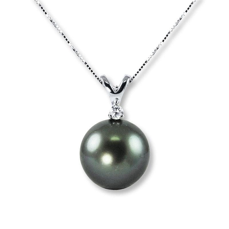 Black Tahitian Cultured Pearl Diamond Accent 10K White Gold