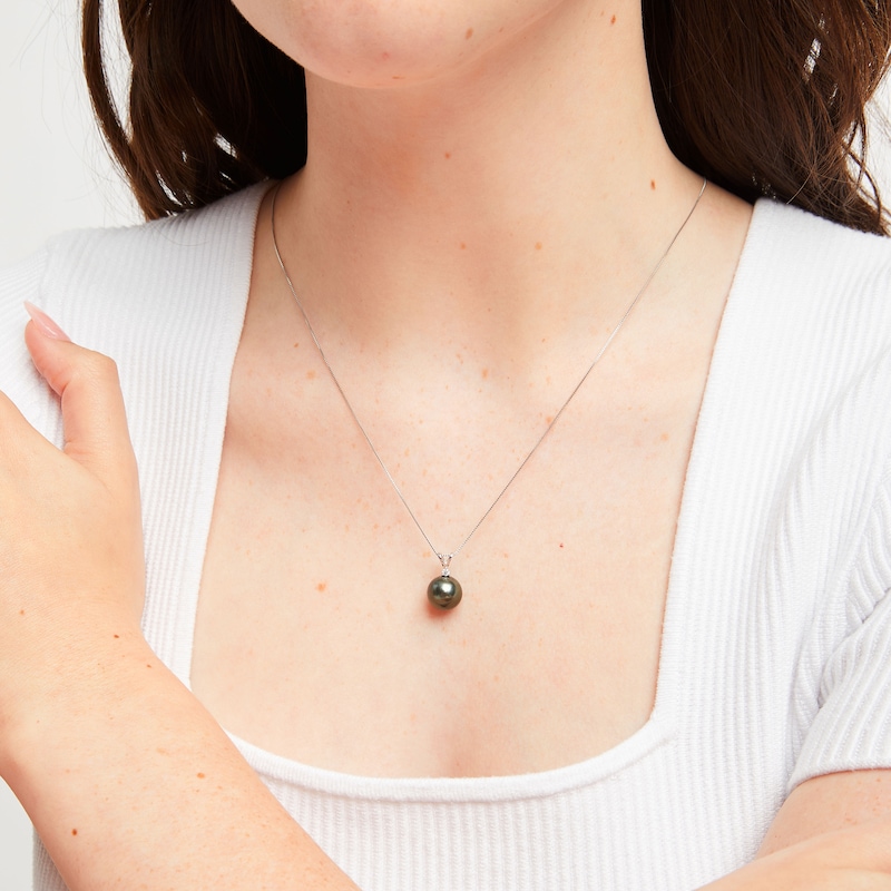 Main Image 2 of Black Tahitian Cultured Pearl Diamond Accent 10K White Gold