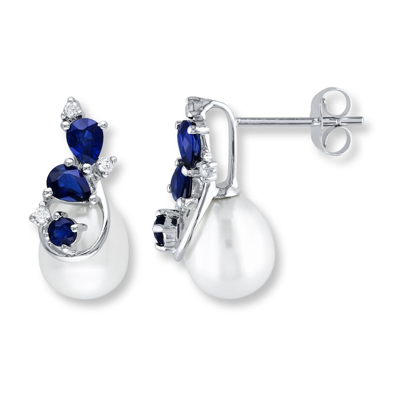 Main Image 1 of Cultured Pearl Earrings 1/20 ct tw Diamonds 10K White Gold