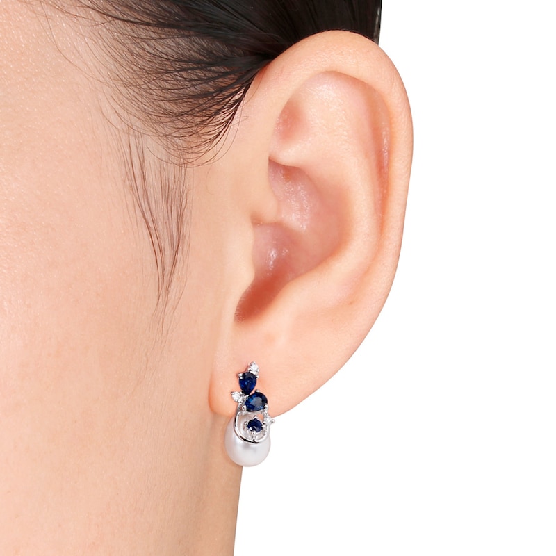 Cultured Pearl Earrings 1/20 ct tw Diamonds 10K White Gold