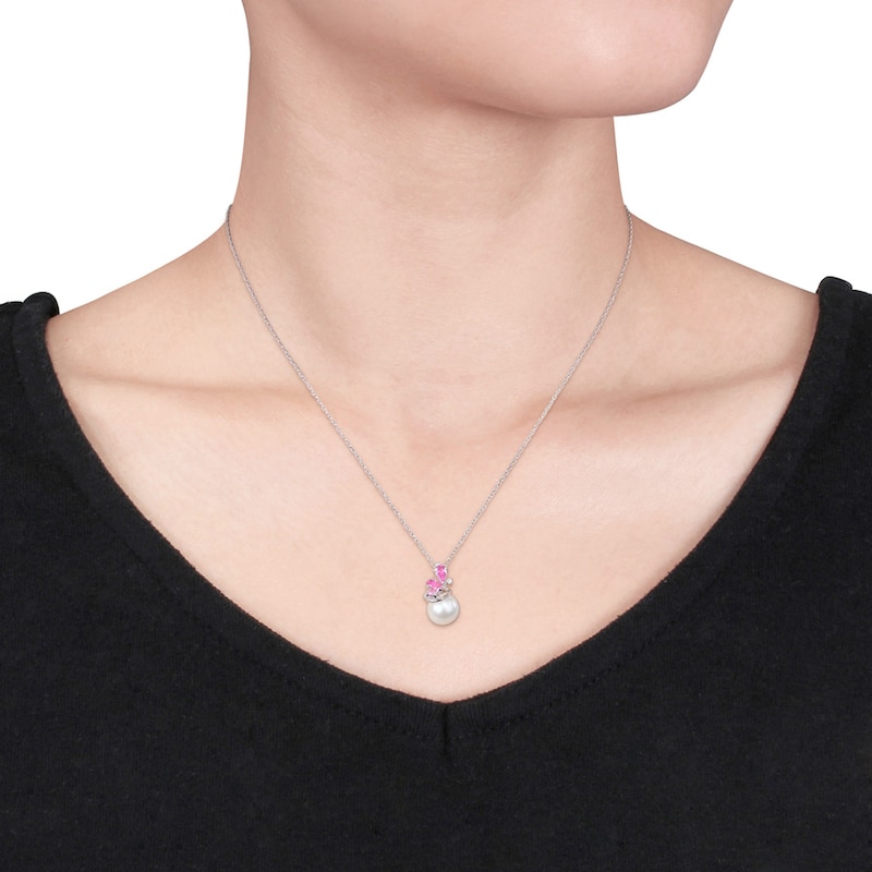 Main Image 2 of Cultured Pearl Necklace Pink Sapphires/Diamonds 10K White Gold