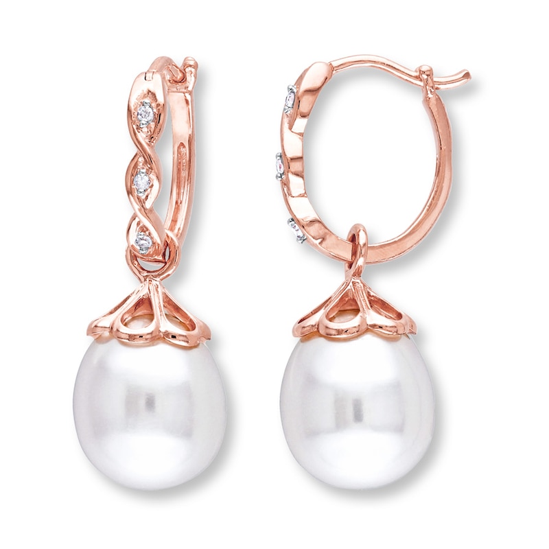 Main Image 1 of Cultured Pearl Earrings Diamond Accents 10K Rose Gold