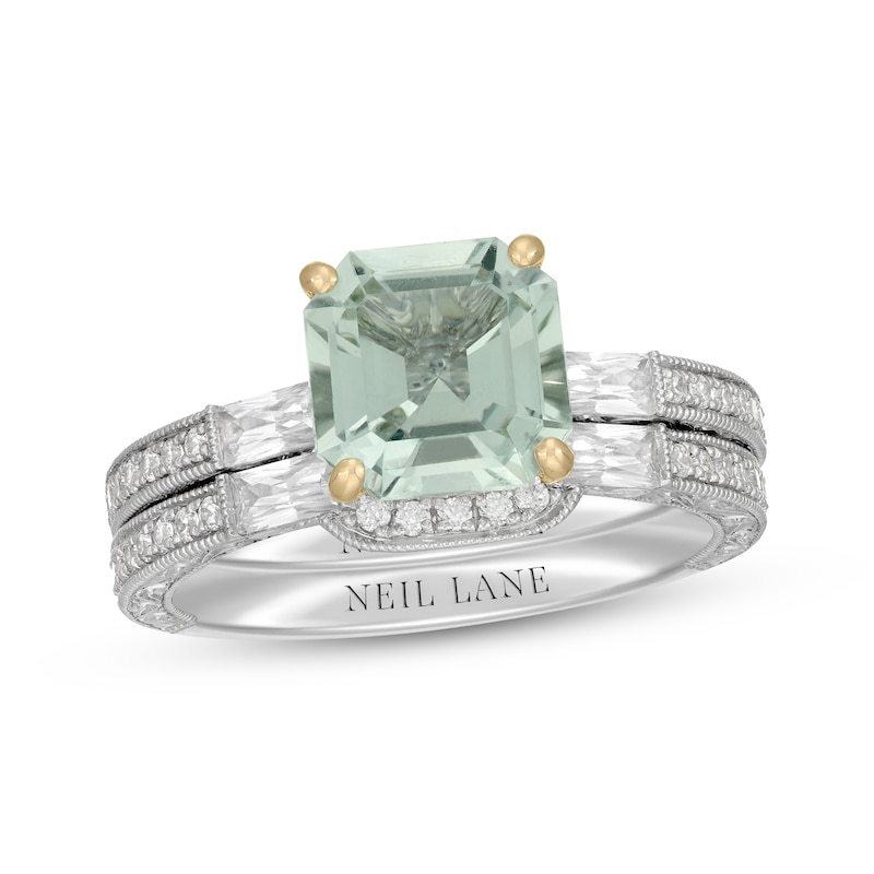 Main Image 1 of Neil Lane Square Emerald-Cut Green Quartz Bridal Set 5/8 ct tw Diamond 14K White Gold