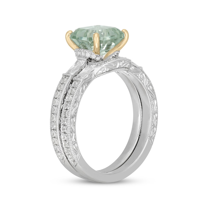 Main Image 2 of Neil Lane Square Emerald-Cut Green Quartz Bridal Set 5/8 ct tw Diamond 14K White Gold