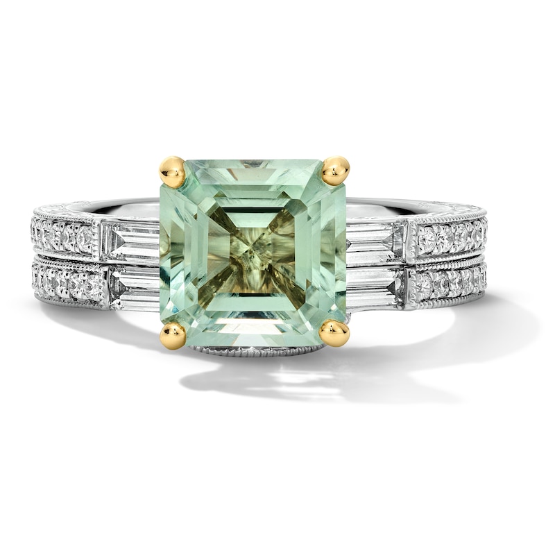 Main Image 3 of Neil Lane Square Emerald-Cut Green Quartz Bridal Set 5/8 ct tw Diamond 14K White Gold