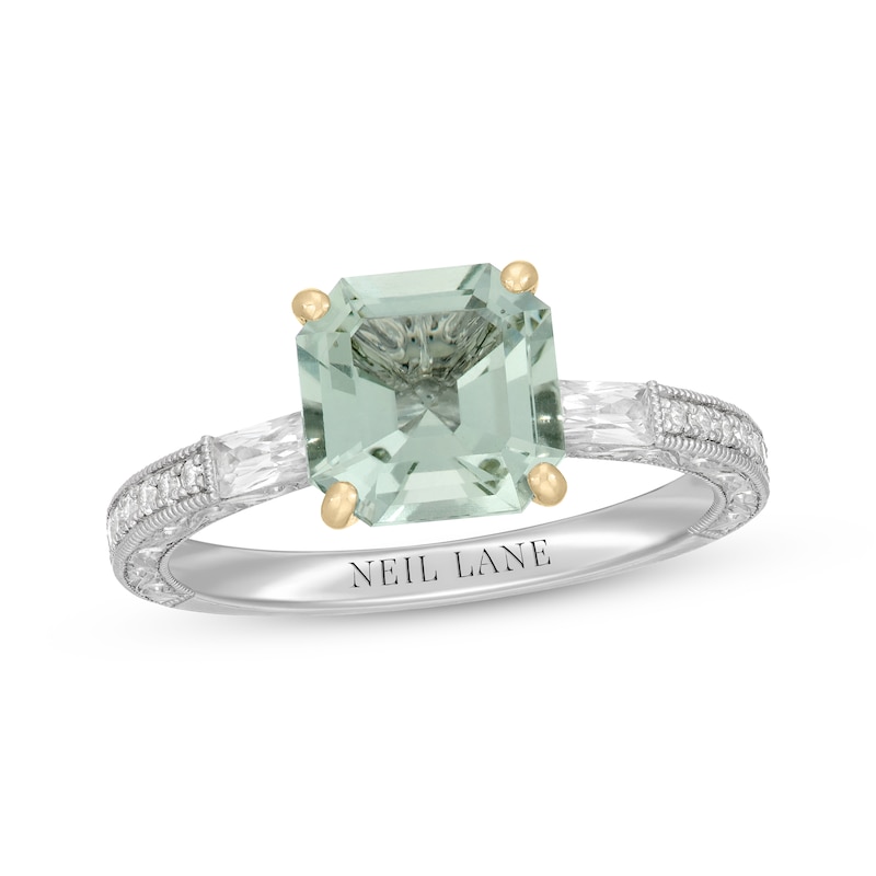 Main Image 1 of Neil Lane Square Emerald-Cut Green Quartz Engagement Ring 3/8 ct tw Diamond 14K White Gold