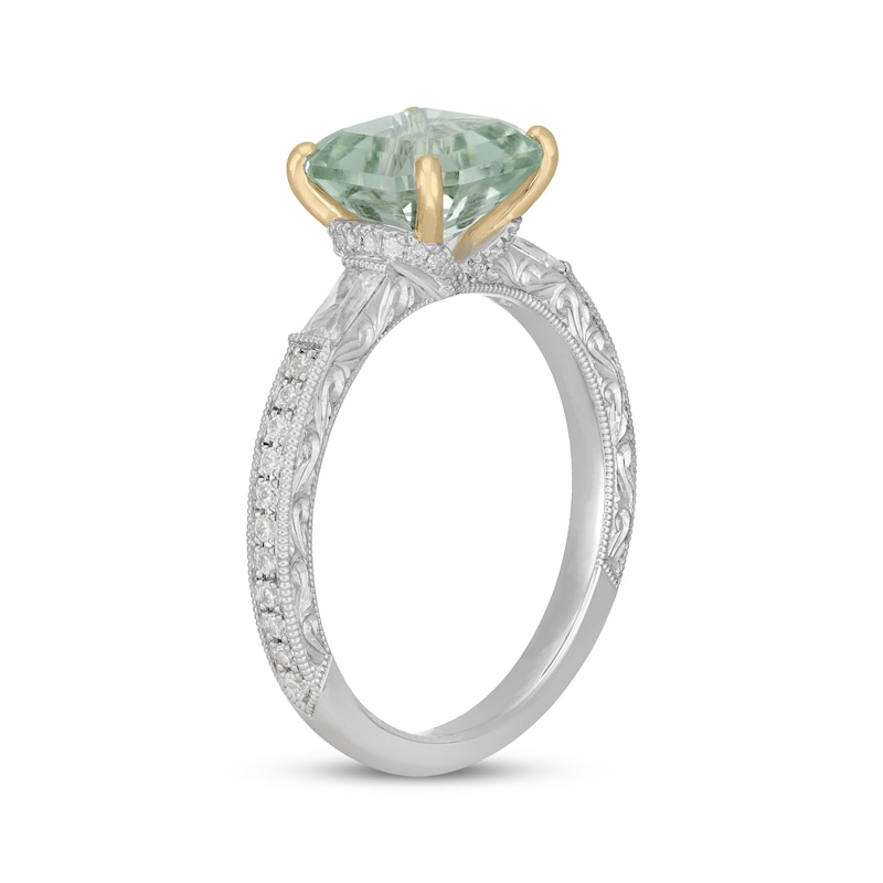 Main Image 2 of Neil Lane Square Emerald-Cut Green Quartz Engagement Ring 3/8 ct tw Diamond 14K White Gold