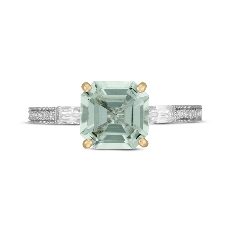 Neil Lane Square Emerald-Cut Green Quartz Engagement Ring 3/8 ct tw Diamond 14K White Gold