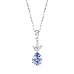 Gems of Serenity Pear-Shaped Blue & White Lab-Created Sapphire Necklace Sterling Silver 18"