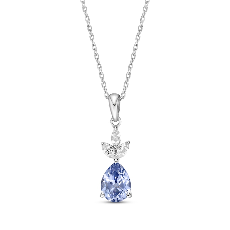 Gems of Serenity Pear-Shaped Blue & White Lab-Created Sapphire Necklace Sterling Silver 18"