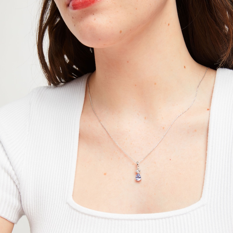 Gems of Serenity Pear-Shaped Blue & White Lab-Created Sapphire Necklace Sterling Silver 18"