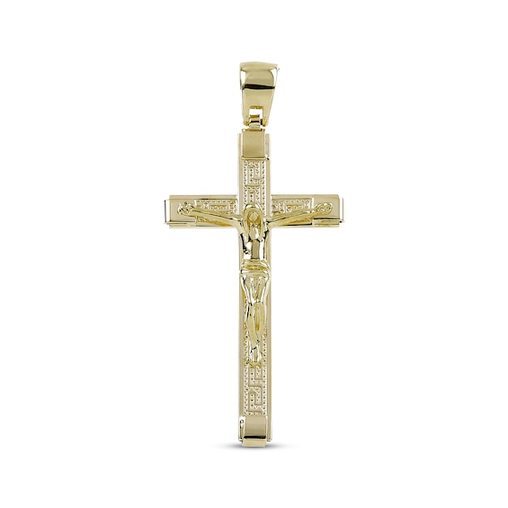 Men's Crucifix Greek Key Charm 10K Yellow Gold