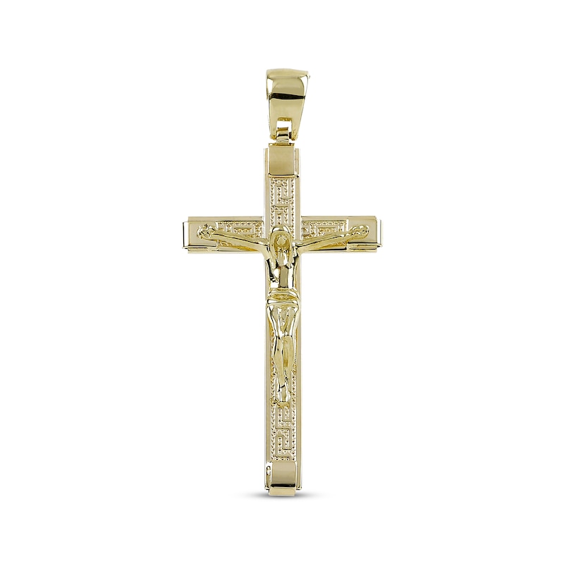 Men's Crucifix Greek Key Charm 10K Yellow Gold with 360