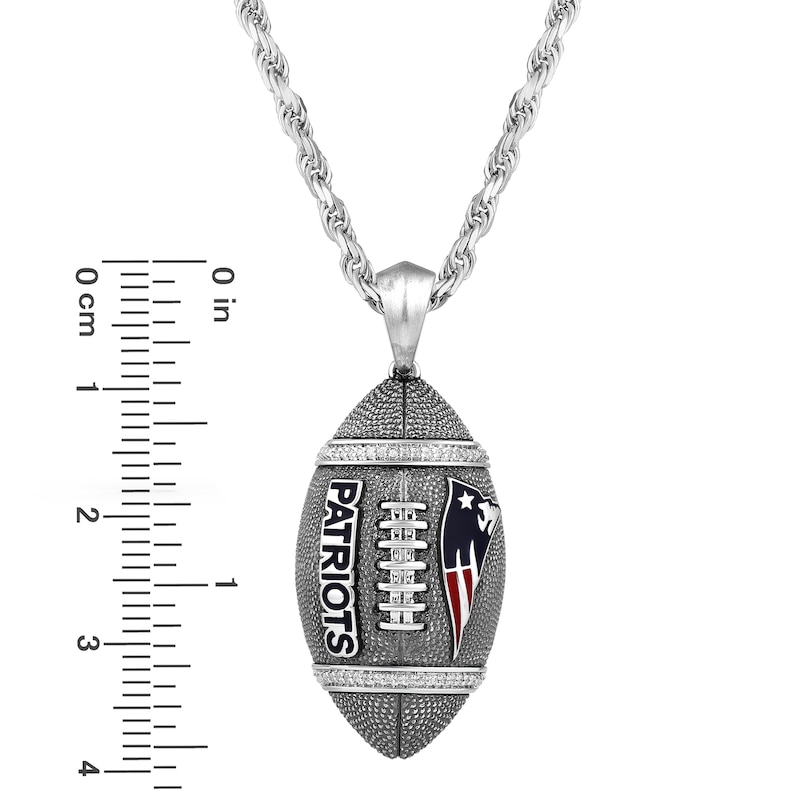 True Fans New England Patriots 1/20 CT. T.W. Diamond Vertical Football Necklace in Sterling Silver