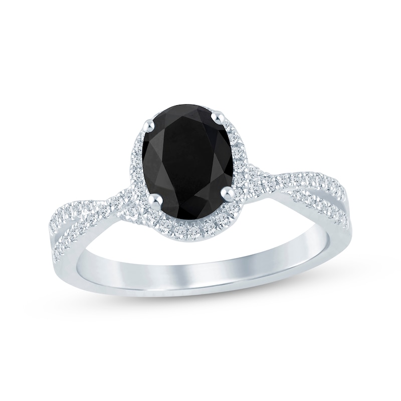 Oval-Cut Black Diamond & White Diamond Halo Engagement Ring 1-3/4 ct tw ...