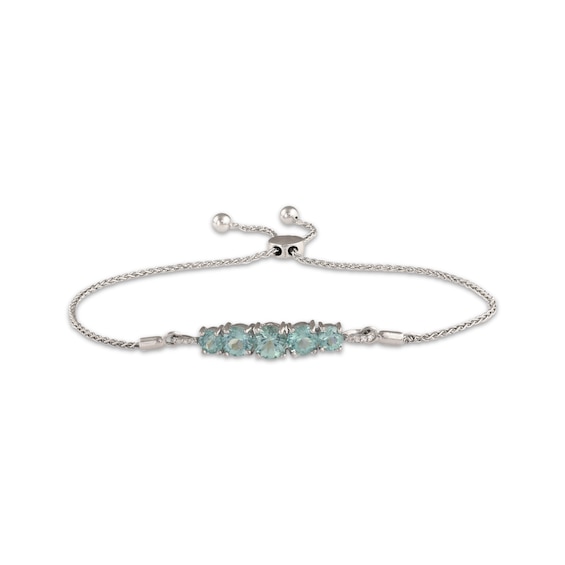 Round-Cut Coastal Blue Apatite & Round-Cut Diamond Accent Bolo Bracelet Sterling Silver