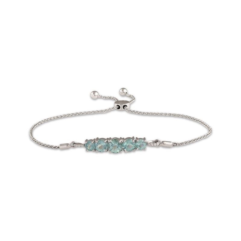 Main Image 1 of Round-Cut Coastal Blue Apatite & Round-Cut Diamond Accent Bolo Bracelet Sterling Silver