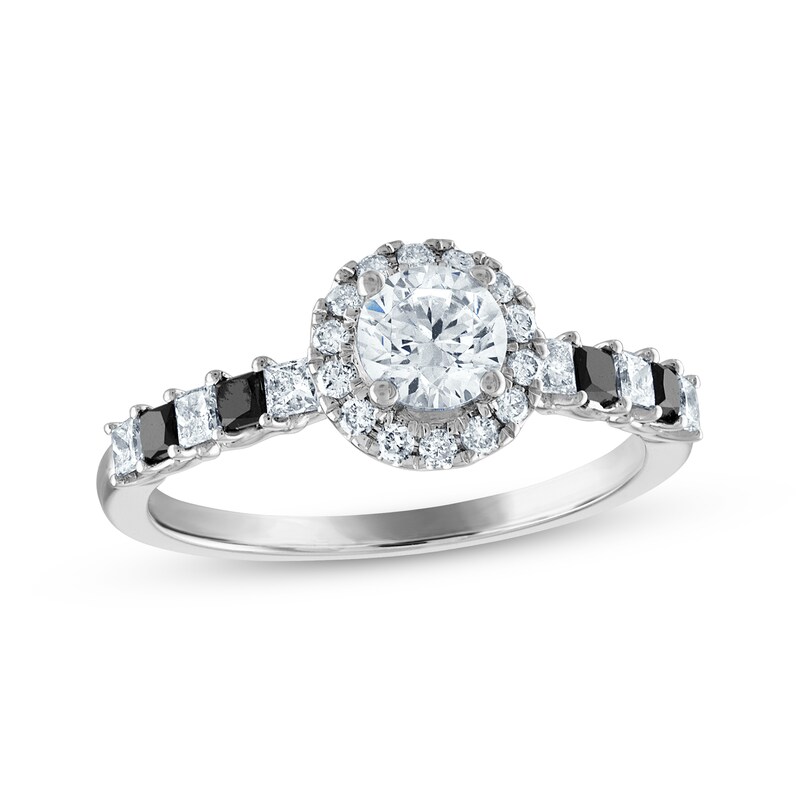 Main Image 1 of Now + Forever Princess & Round-Cut Black & White Diamond Engagement Ring 1 ct tw 14K White Gold