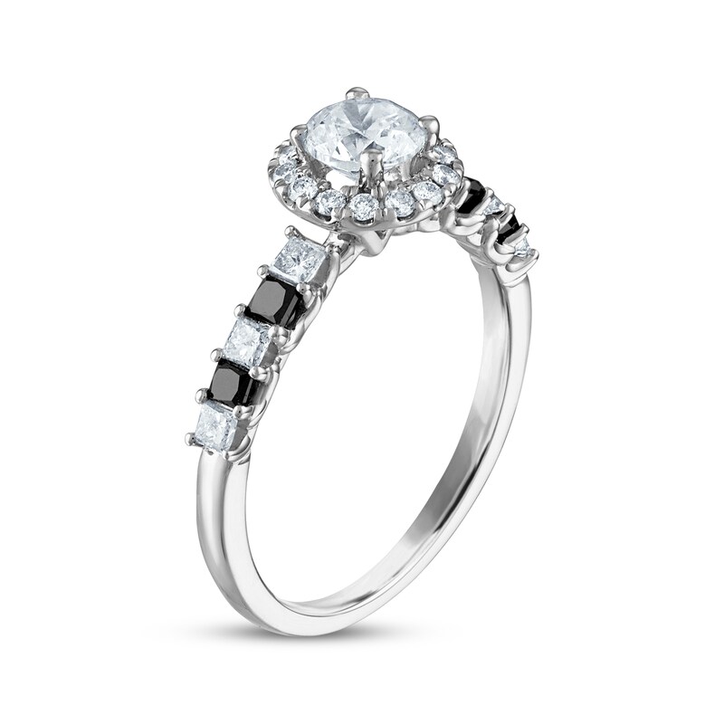 Main Image 2 of Now + Forever Princess & Round-Cut Black & White Diamond Engagement Ring 1 ct tw 14K White Gold
