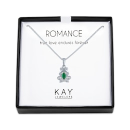 Lab-Created Emerald & White Lab-Created Sapphire Frog Necklace Oval/Round Sterling Silver 18"