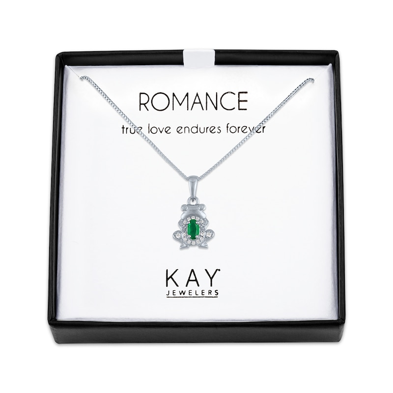 Main Image 1 of Lab-Created Emerald & White Lab-Created Sapphire Frog Necklace Oval/Round Sterling Silver 18"