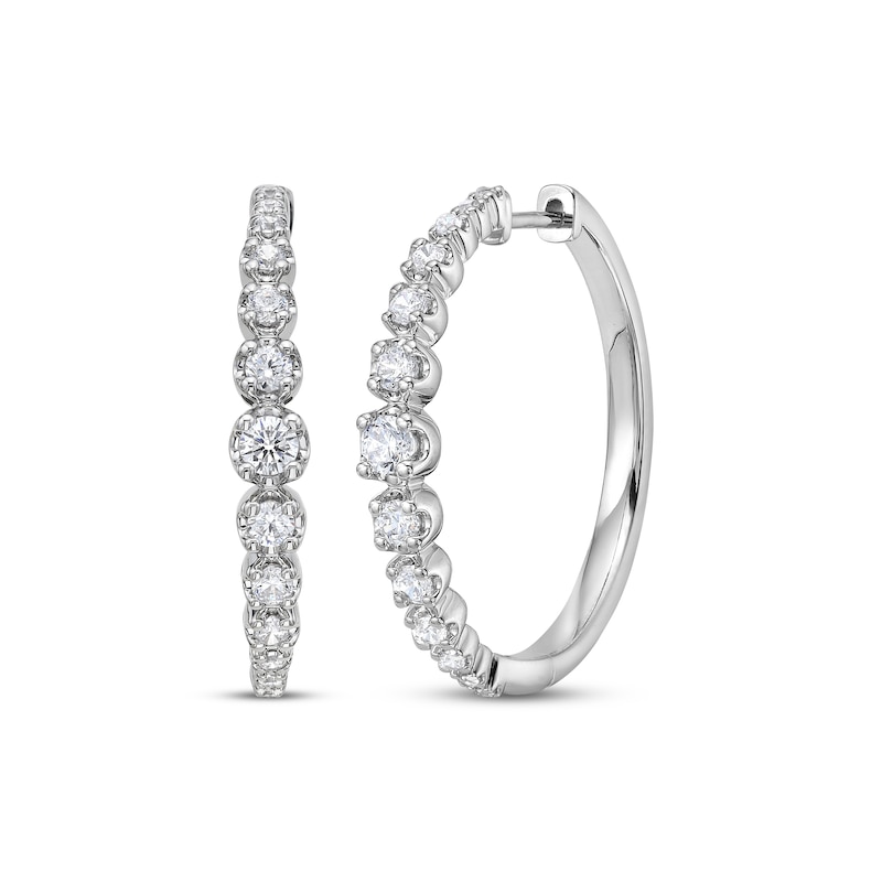Main Image 1 of Diamond Graduated Hoop Earrings 3/4 ct tw 10K White Gold