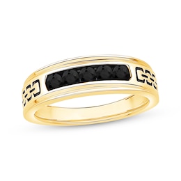 Now + Forever Men's Black Diamond Engraved Pattern Wedding Band 1/2 ct tw 10K Yellow Gold