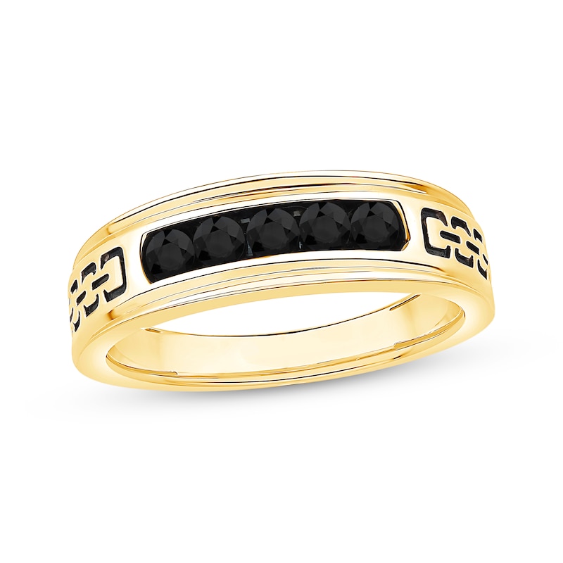 Men's Black Diamond Engraved Pattern Wedding Band 1/2 ct tw 10K Yellow Gold