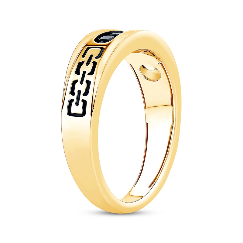Main Image 2 of Now + Forever Men's Black Diamond Engraved Pattern Wedding Band 1/2 ct tw 10K Yellow Gold