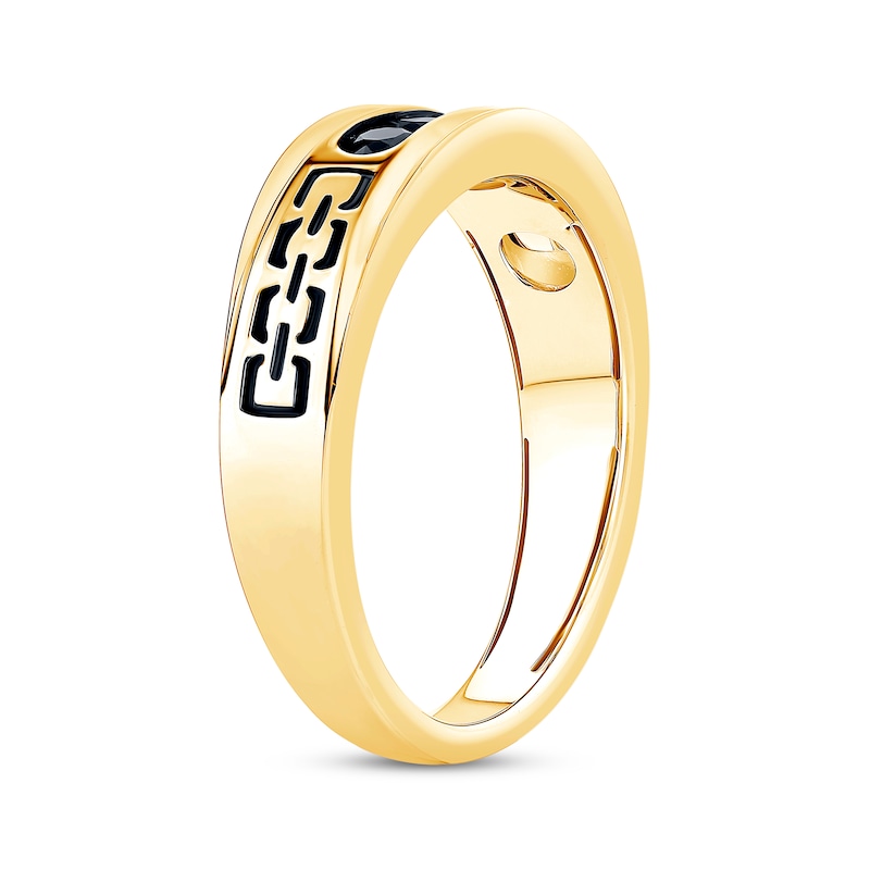 Men's Black Diamond Engraved Pattern Wedding Band 1/2 ct tw 10K Yellow Gold