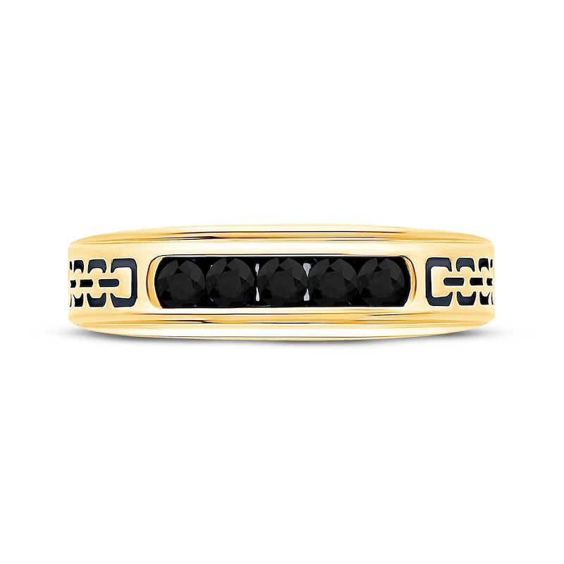 Main Image 3 of Now + Forever Men's Black Diamond Engraved Pattern Wedding Band 1/2 ct tw 10K Yellow Gold