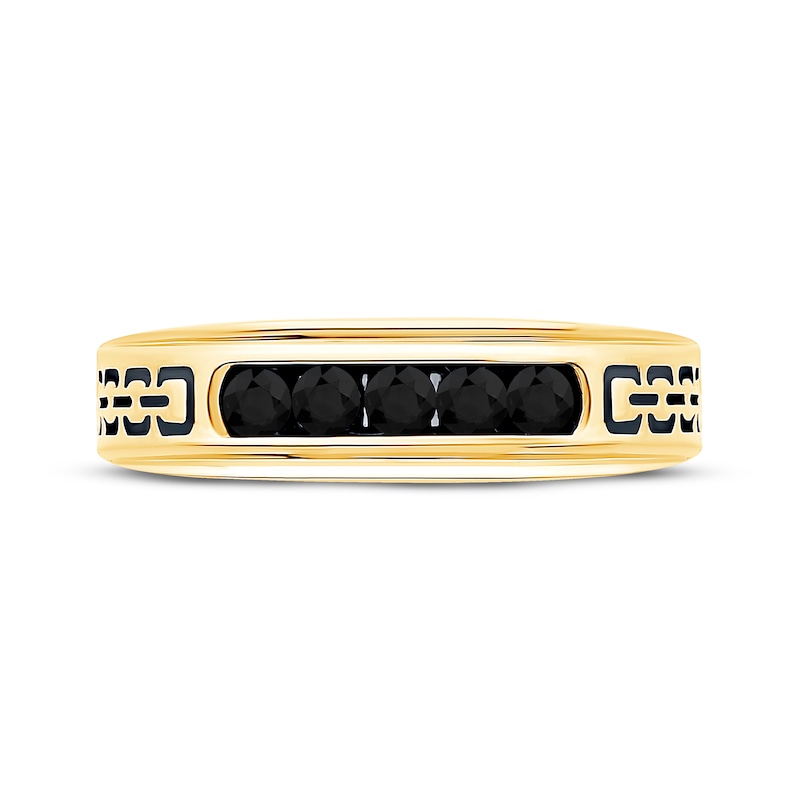 Men's Black Diamond Engraved Pattern Wedding Band 1/2 ct tw 10K Yellow Gold