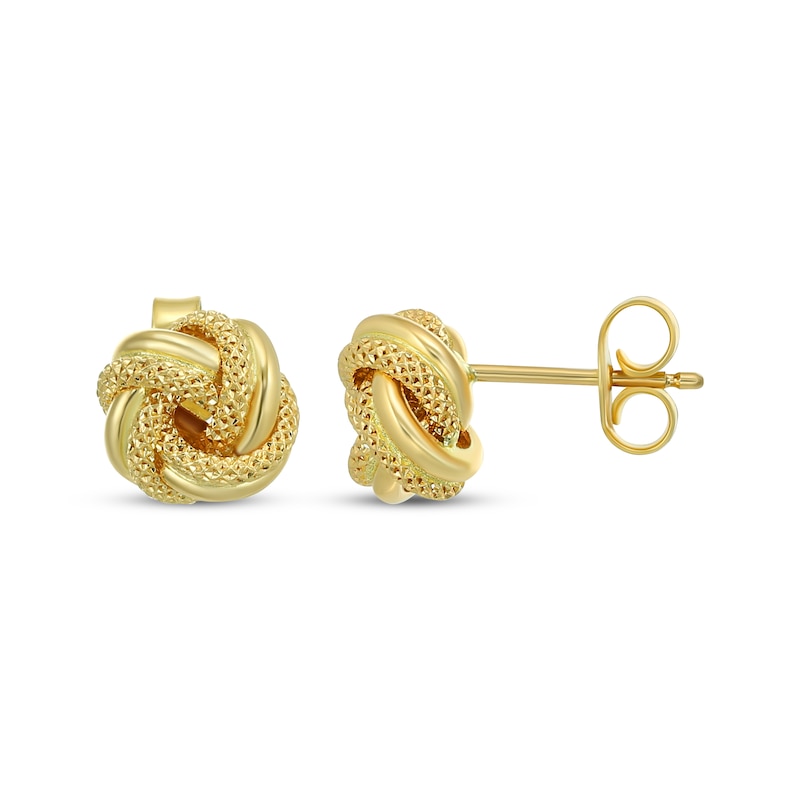 Reaura Textured Love Knot Stud Earrings Repurposed 14K Yellow Gold