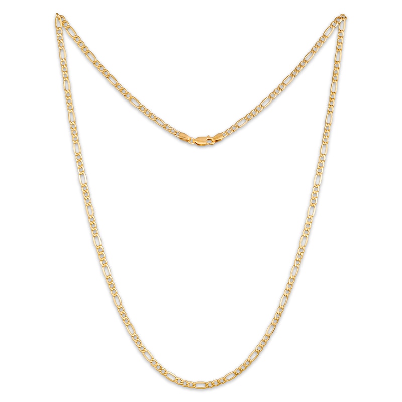 Main Image 1 of Figaro Chain Necklace Hollow 10K Yellow Gold 24&quot;