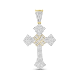 Men's Baguette & Round-Cut Diamond Cross Charm 1 ct tw 10K Yellow Gold