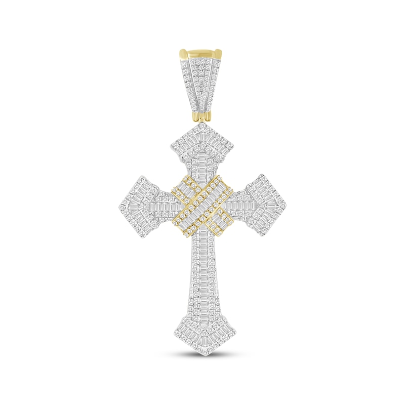 Men's Baguette & Round-Cut Diamond Cross Charm 1 ct tw 10K Yellow Gold
