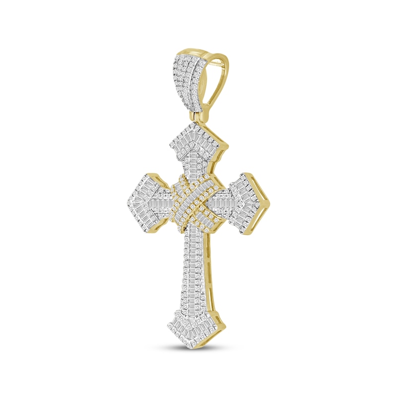 Men's Baguette & Round-Cut Diamond Cross Charm 1 ct tw 10K Yellow Gold