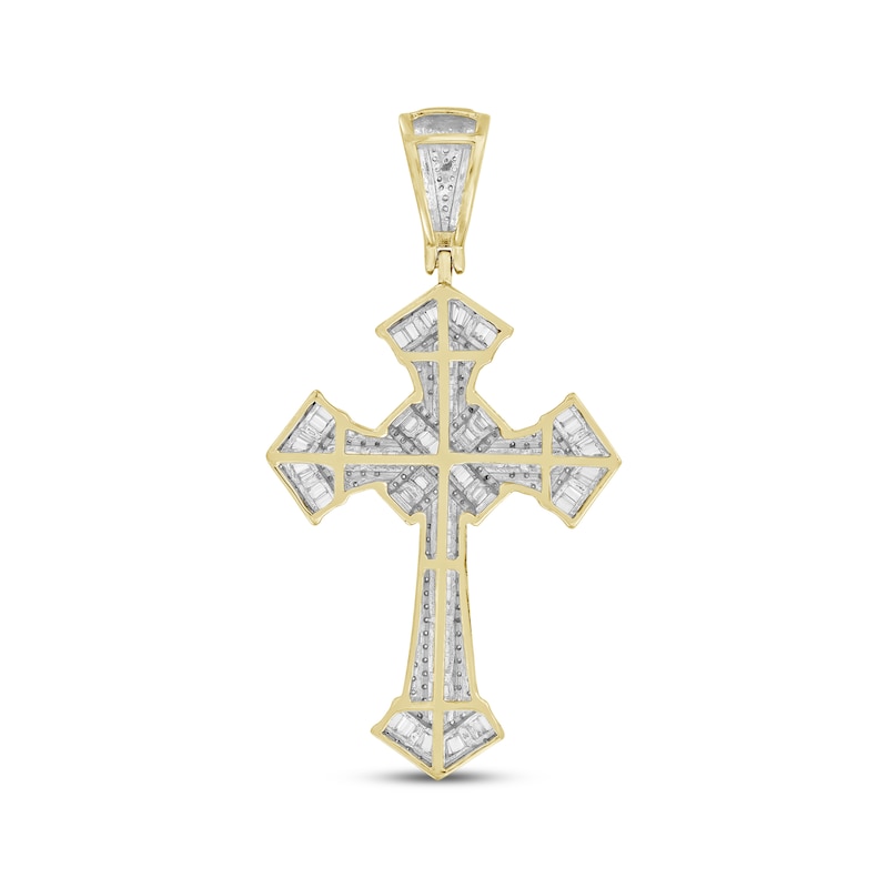 Main Image 4 of Men's Baguette & Round-Cut Diamond Cross Charm 1 ct tw 10K Yellow Gold