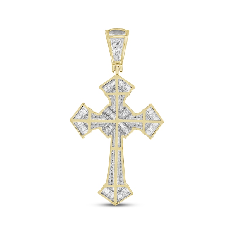 Men's Baguette & Round-Cut Diamond Cross Charm 1 ct tw 10K Yellow Gold